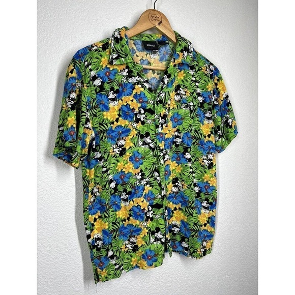 Disney Small S Mickey Mouse Hawaiian Floral Button Front Shirt Short Sleeve - Picture 4 of 5